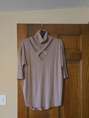 Express Taupe Crisscross Cowl Neck Top